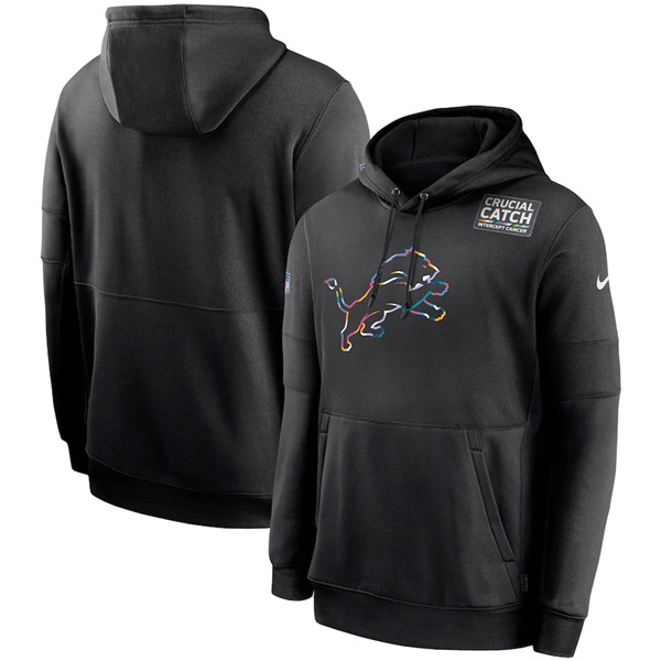 Men's Detroit Lions Customized 2020 Black Crucial Catch Sideline Performance Pullover NFL Hoodie (Check description if you want Women or Youth size)